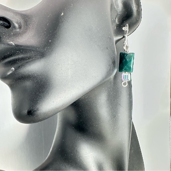 Crystal Glass Bead Earrings and Chalcedony Silver tone Handmade Earrings 3476 P - Picture 5 of 9